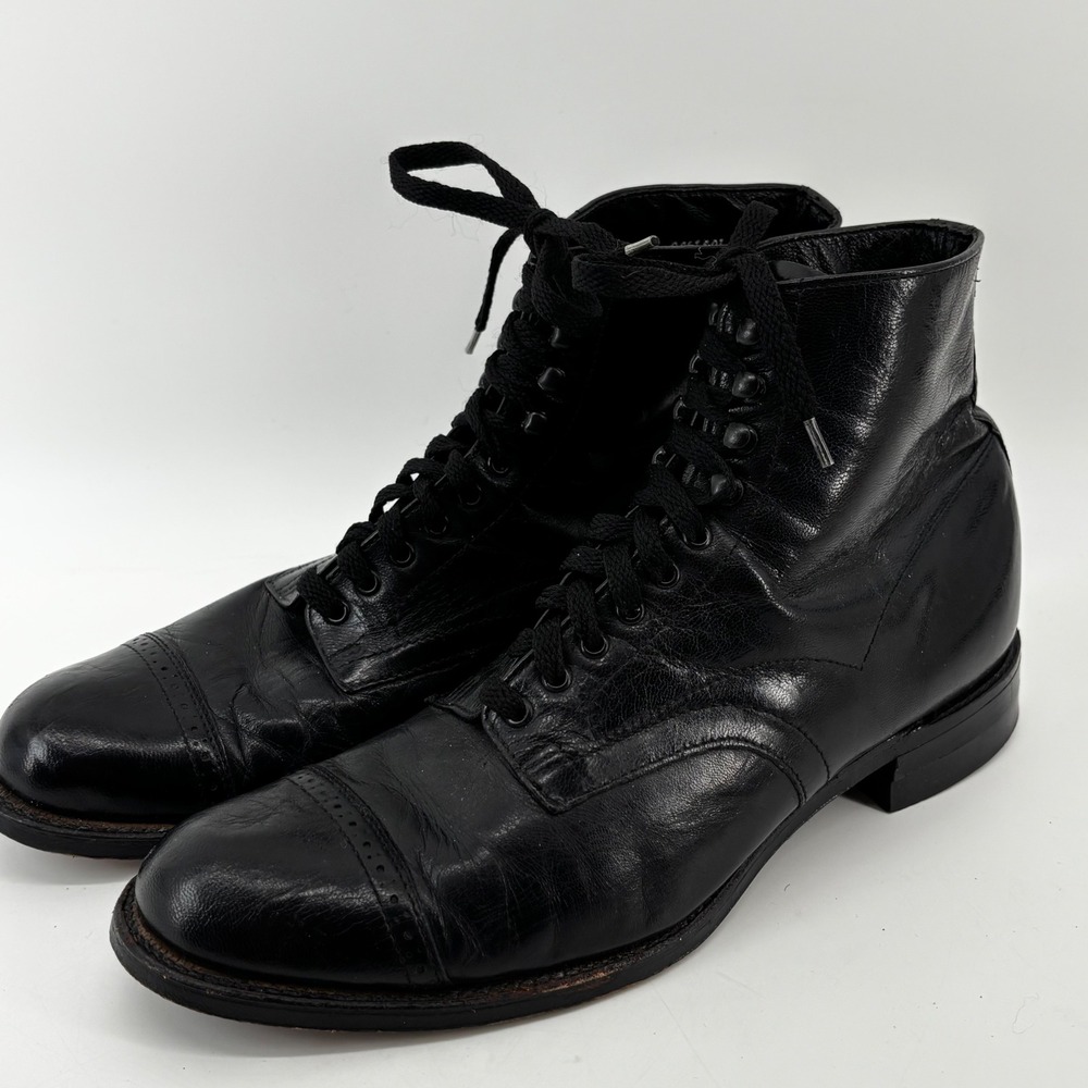Stacy Adams Madison Black Leather Cap Toe Lace Up Boots 0001501 Men 7.5 D